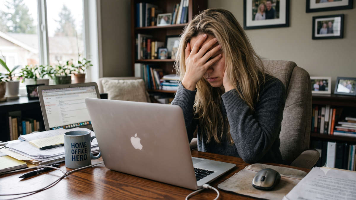 A woman sitting on her laptop facepalming, probably because she just read about all these leaks